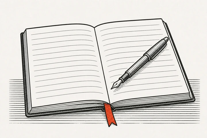 An open notebook and a fountain pen