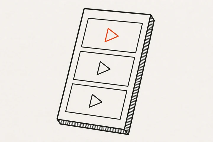 A phone screen with video thumbnails lined up